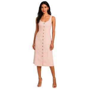 Lulu's XS White Pink Checkered Sleeveless Button Down Midi Dress